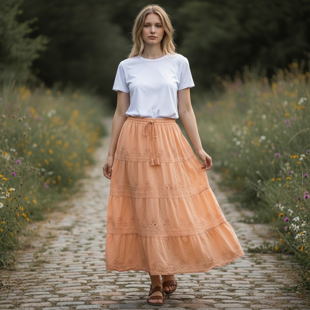 Unit Casuals Skirt Womens Peach OS Victorian Edwardian Petticoat Festival Boho